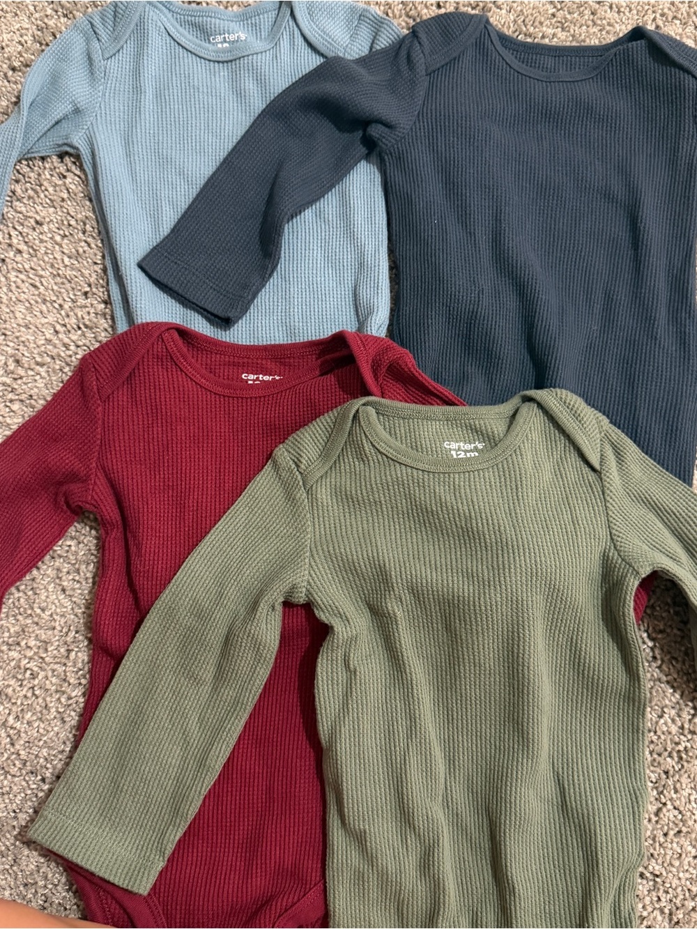 Carter's Long-Sleeve Ribbed Bodysuit - Olive, Burgundy, Light Blue, Navy